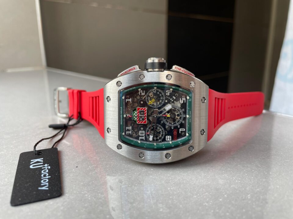 RM11-03 SS KU+F 1:1 Best Edition Crystal Skeleton Dial on Red Rubber Strap A7750 - Image 8