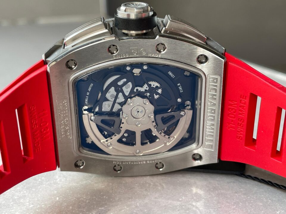 RM11-03 SS KU+F 1:1 Best Edition Crystal Skeleton Dial on Red Rubber Strap A7750 - Image 14