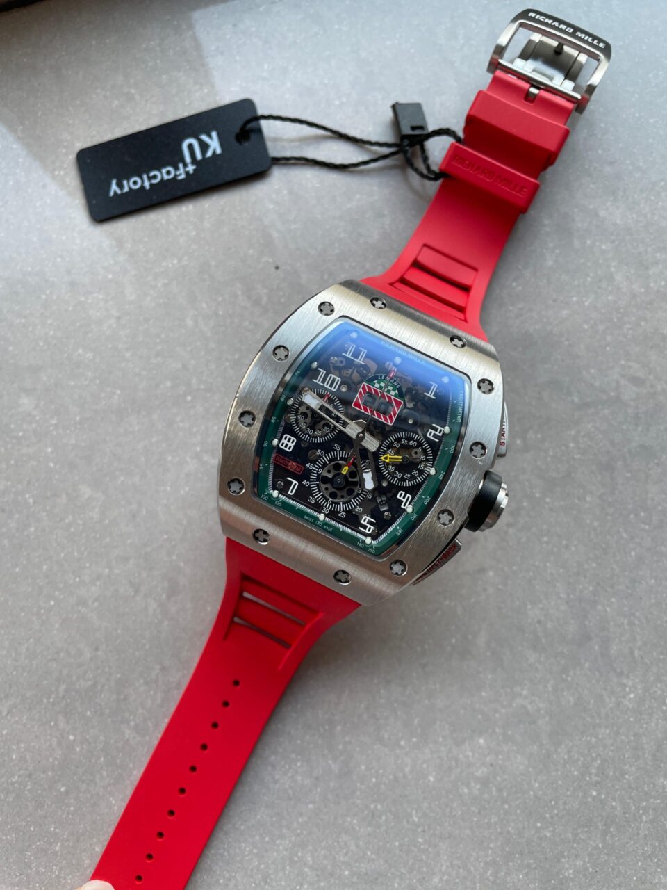 RM11-03 SS KU+F 1:1 Best Edition Crystal Skeleton Dial on Red Rubber Strap A7750 - Image 6