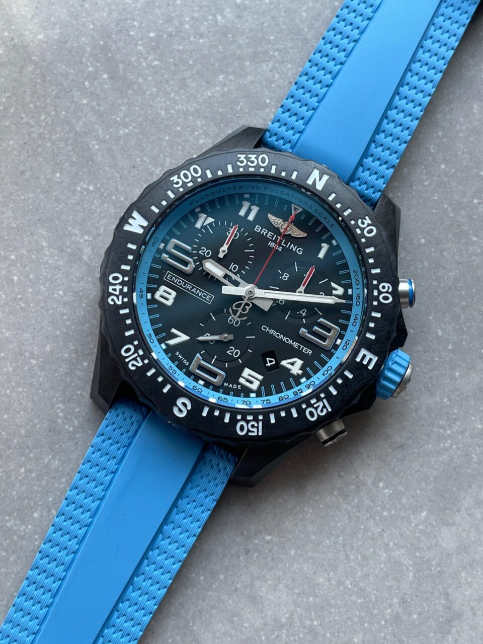 Endurance pro OGF 44mm Black dial Light Blue Rubber Strap quartz movement - Image 3