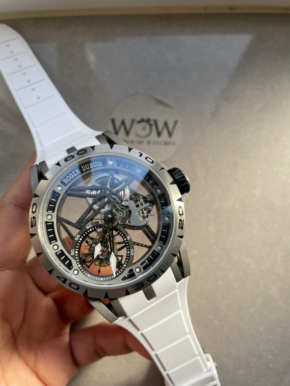 Excalibur Titanium Bezel BBR Best Edition Titanium Skeleton Dial on white rubber Strap A2136 Tourbillon V4