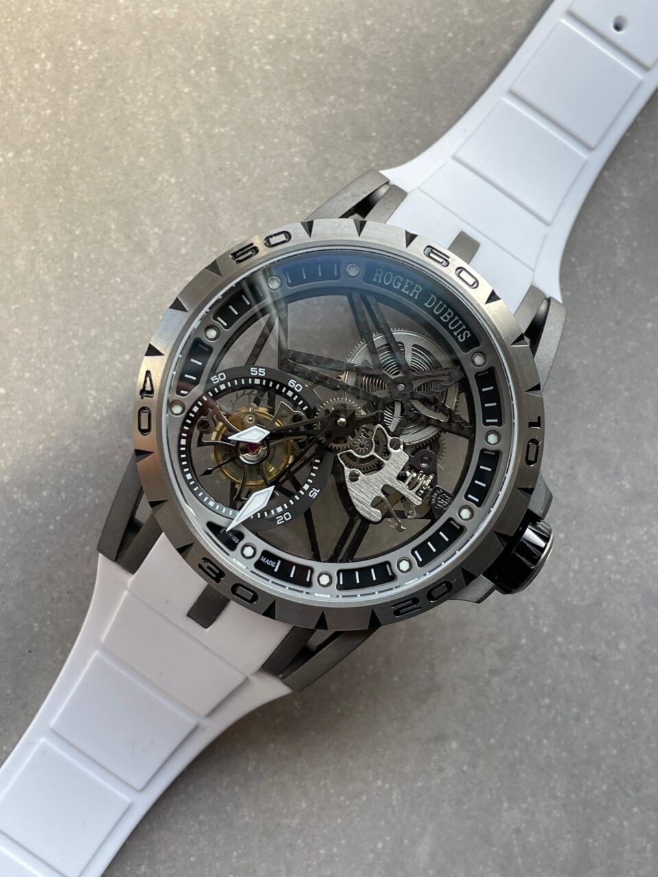 Excalibur Titanium Bezel BBR Best Edition Titanium Skeleton Dial on white rubber Strap A2136 Tourbillon V4 - Image 2