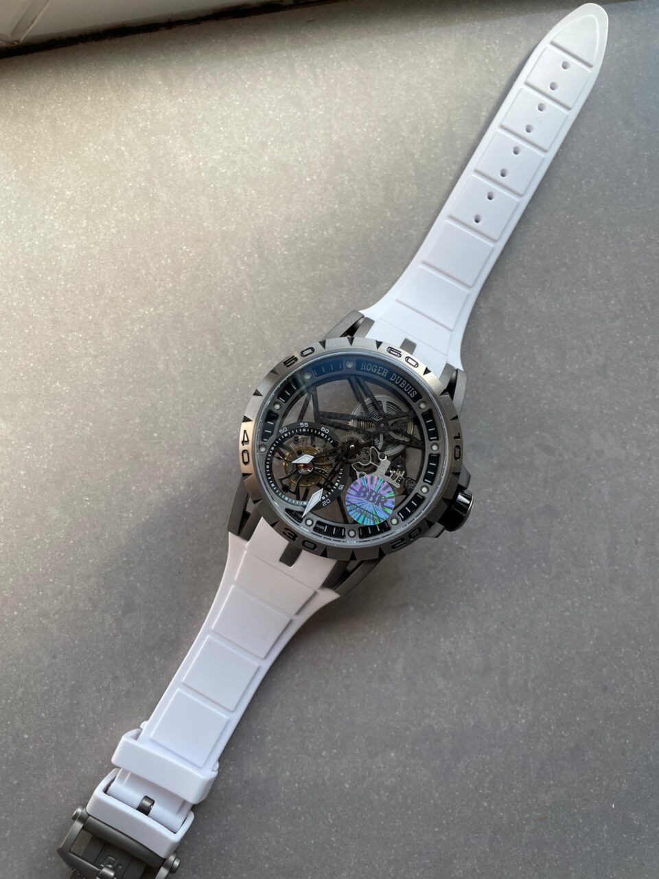 Excalibur Titanium Bezel BBR Best Edition Titanium Skeleton Dial on white rubber Strap A2136 Tourbillon V4 - Image 3
