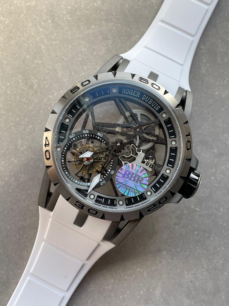 Excalibur Titanium Bezel BBR Best Edition Titanium Skeleton Dial on white rubber Strap A2136 Tourbillon V4 - Image 5