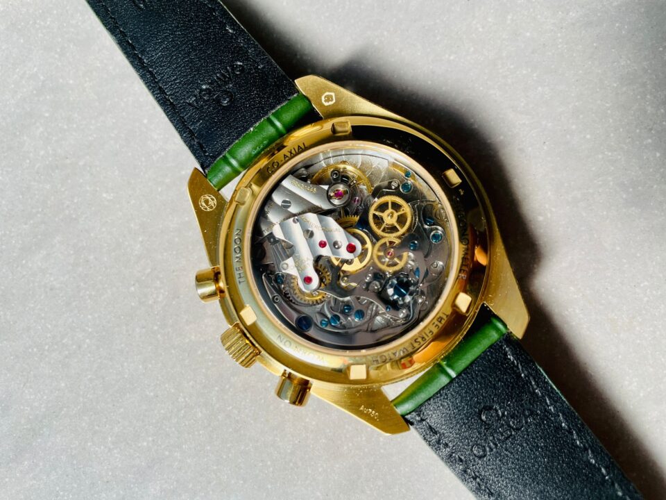 Speedmaster Moonwatch in Moonshine Gold YG RMF Best Edition Green Dial on Green Leather Strap Manual Chrono - Image 12