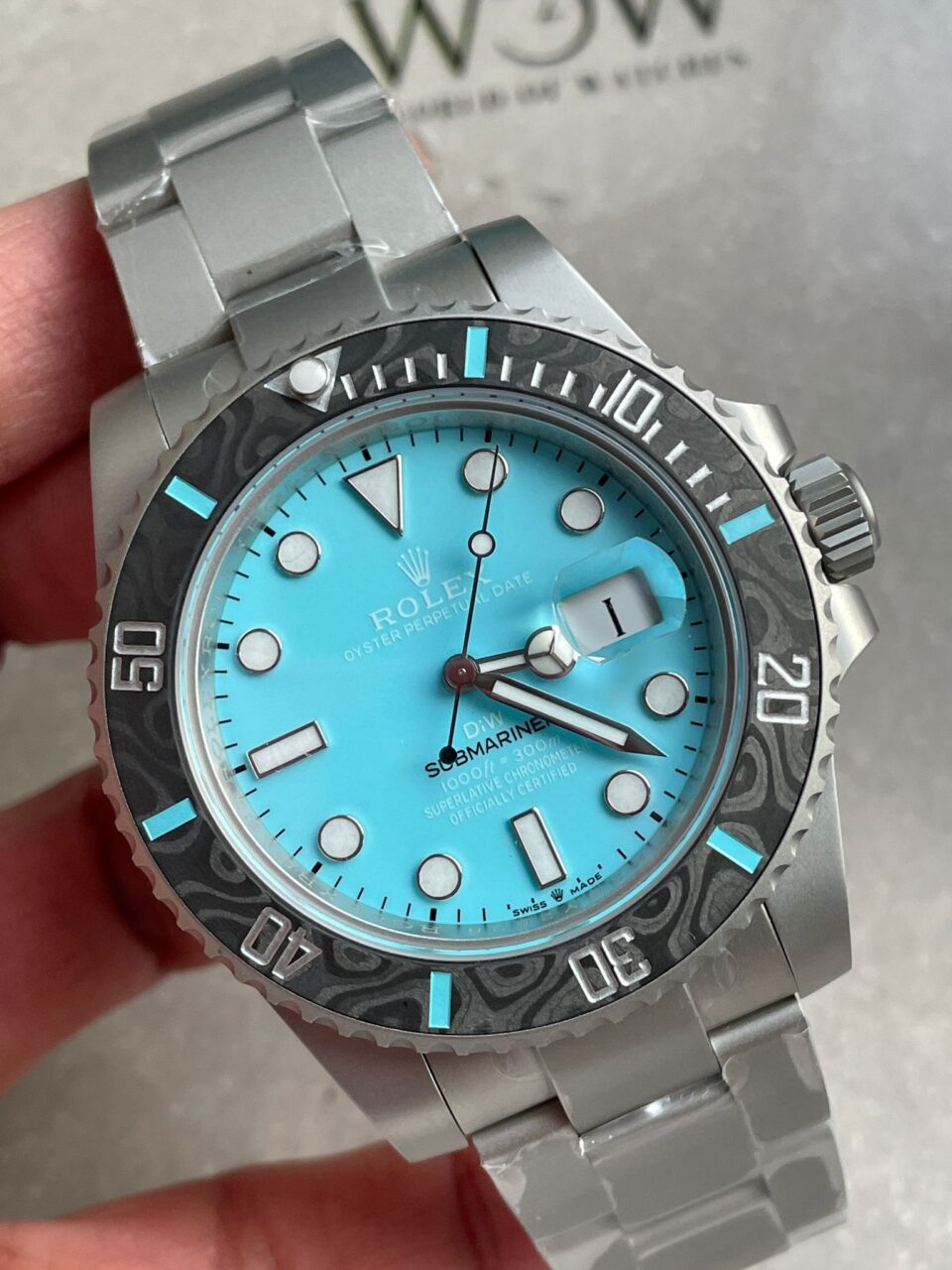 Submariner Sandblasted DIWF Best Edition Carbon Bezel Tiffany Blue Dial Dial on SS Bracelet VR3135 - Image 9