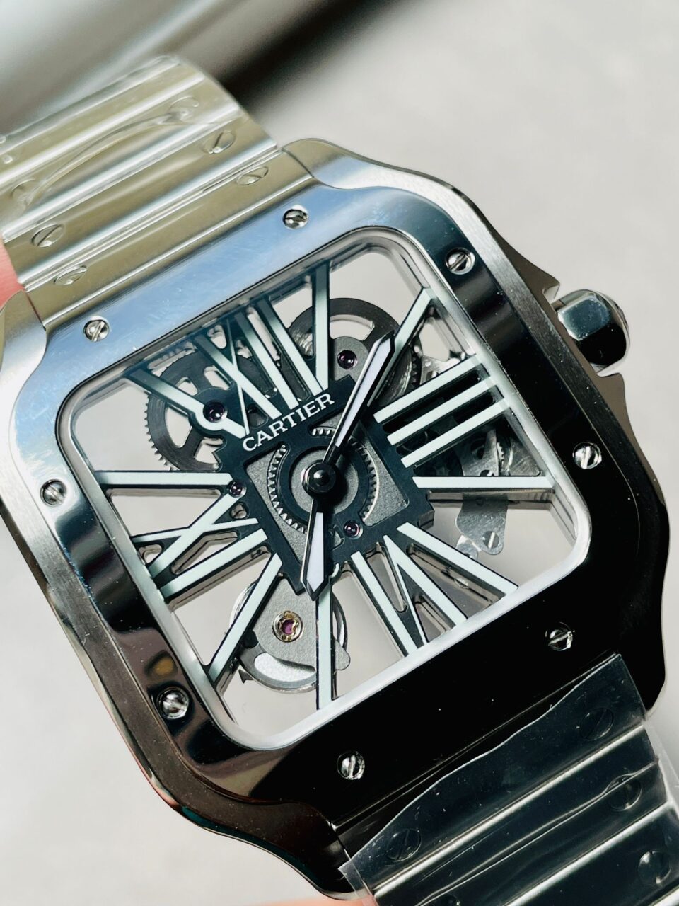 Santos skeleton SS TWF 40mm Best Edition Skeleton Dial on SS Bracelet Ronda Quartz - Image 9