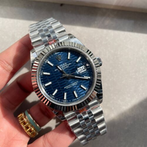 DateJust 41  SS VSF 1:1 Best Edition 904L Steel Blue Textured Dial on SS Jubilee bracelet