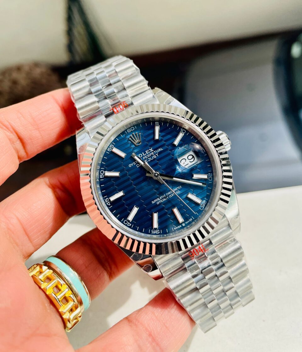 DateJust 41  SS VSF 1:1 Best Edition 904L Steel Blue Textured Dial on SS Jubilee bracelet - Image 3