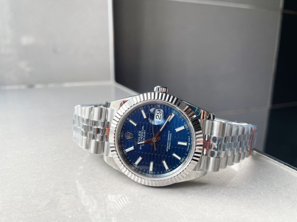 DateJust 41  SS VSF 1:1 Best Edition 904L Steel Blue Textured Dial on SS Jubilee bracelet - Image 2