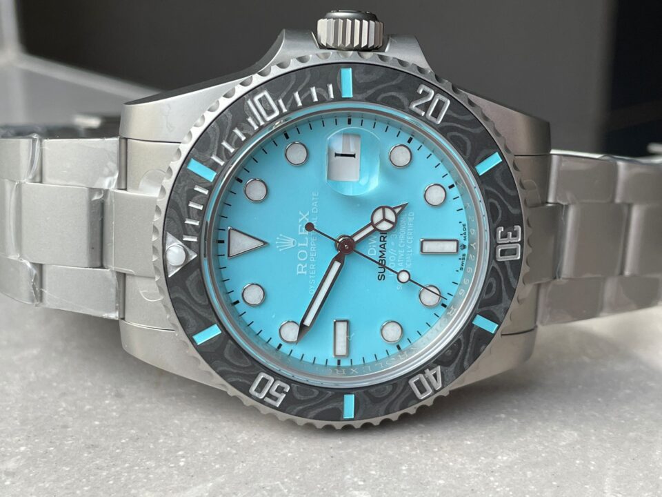 Submariner Sandblasted DIWF Best Edition Carbon Bezel Tiffany Blue Dial Dial on SS Bracelet VR3135 - Image 8