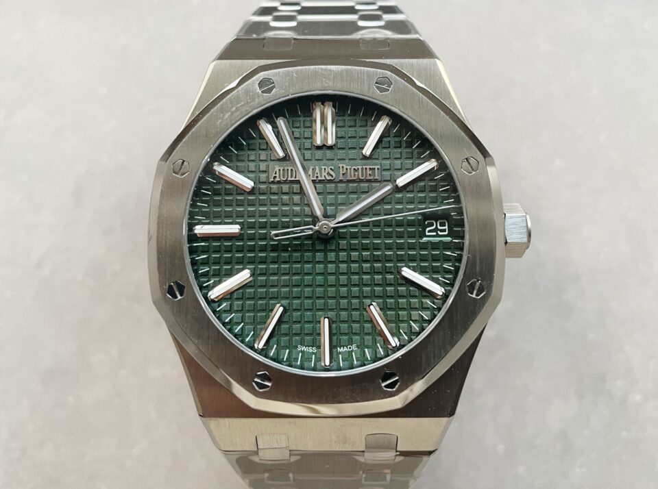 Royal Oak 41mm 15510 "50th Anniversary" SS ZF 1:1 Best Edition Green Textured Dial on SS Bracelet A4302 - Image 8
