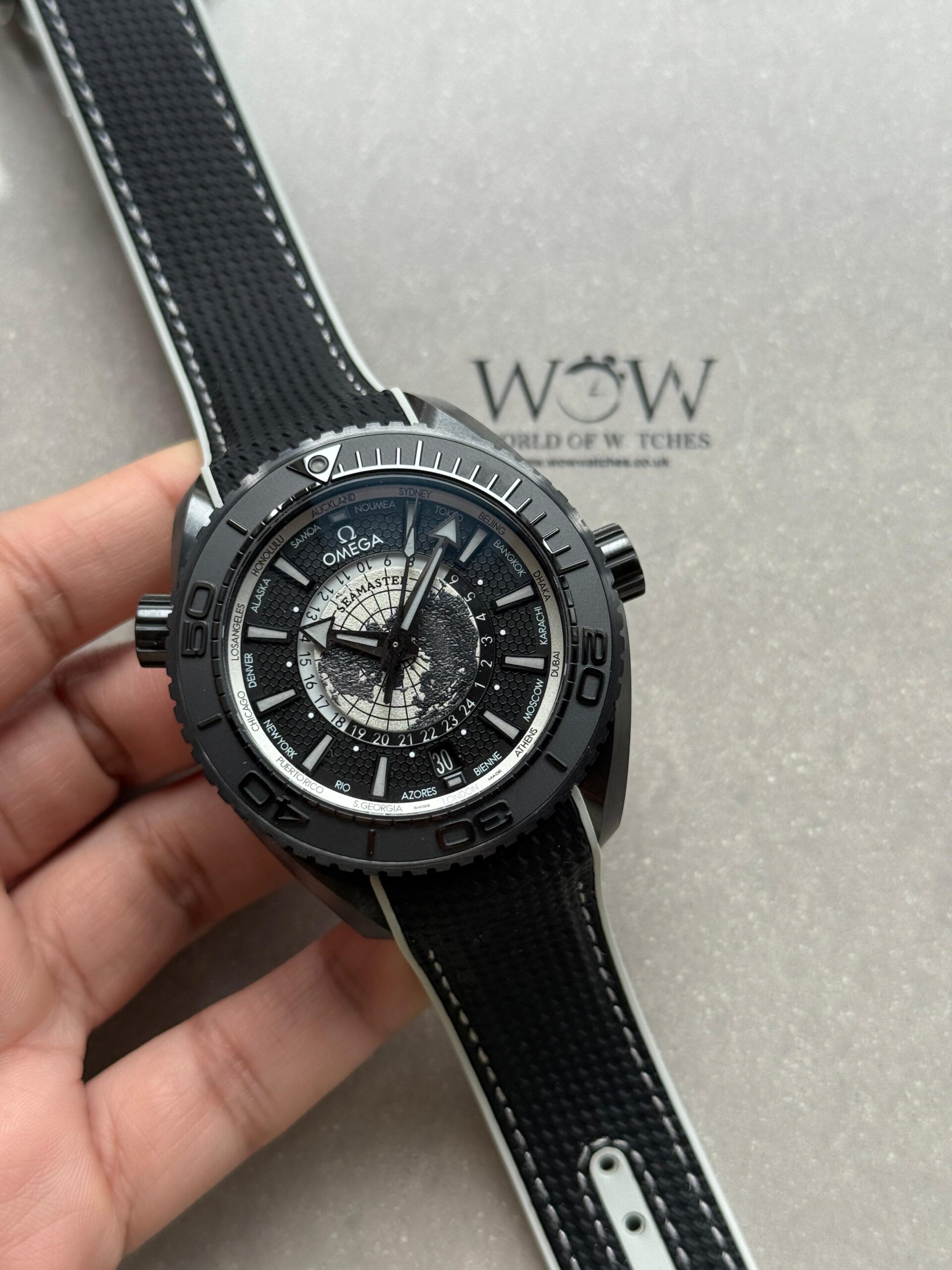 Planet Ocean 45.5mm GMT Worldtimer Real Ceramic VSF 1:1 Best Edition Black Dial On Black Rubber Strap Super Clone 8938 - Image 2