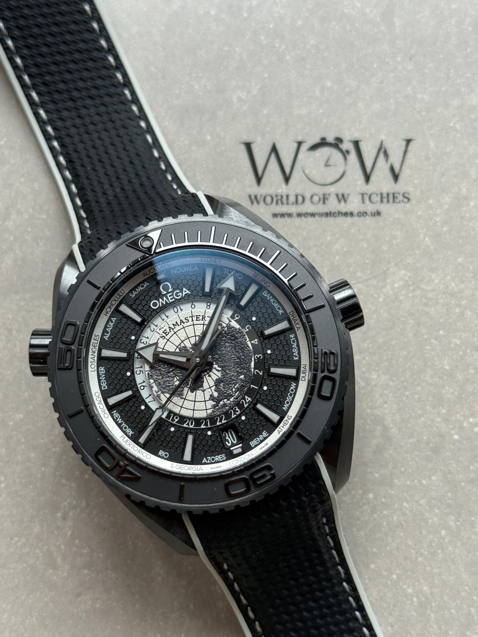 Planet Ocean 45.5mm GMT Worldtimer Real Ceramic VSF 1:1 Best Edition Black Dial On Black Rubber Strap Super Clone 8938 - Image 3