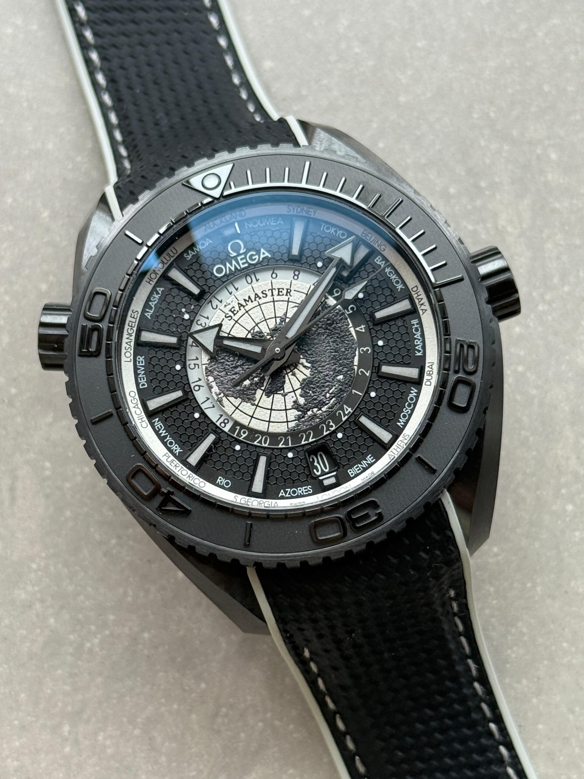 Planet Ocean 45.5mm GMT Worldtimer Real Ceramic VSF 1:1 Best Edition Black Dial On Black Rubber Strap Super Clone 8938 - Image 8
