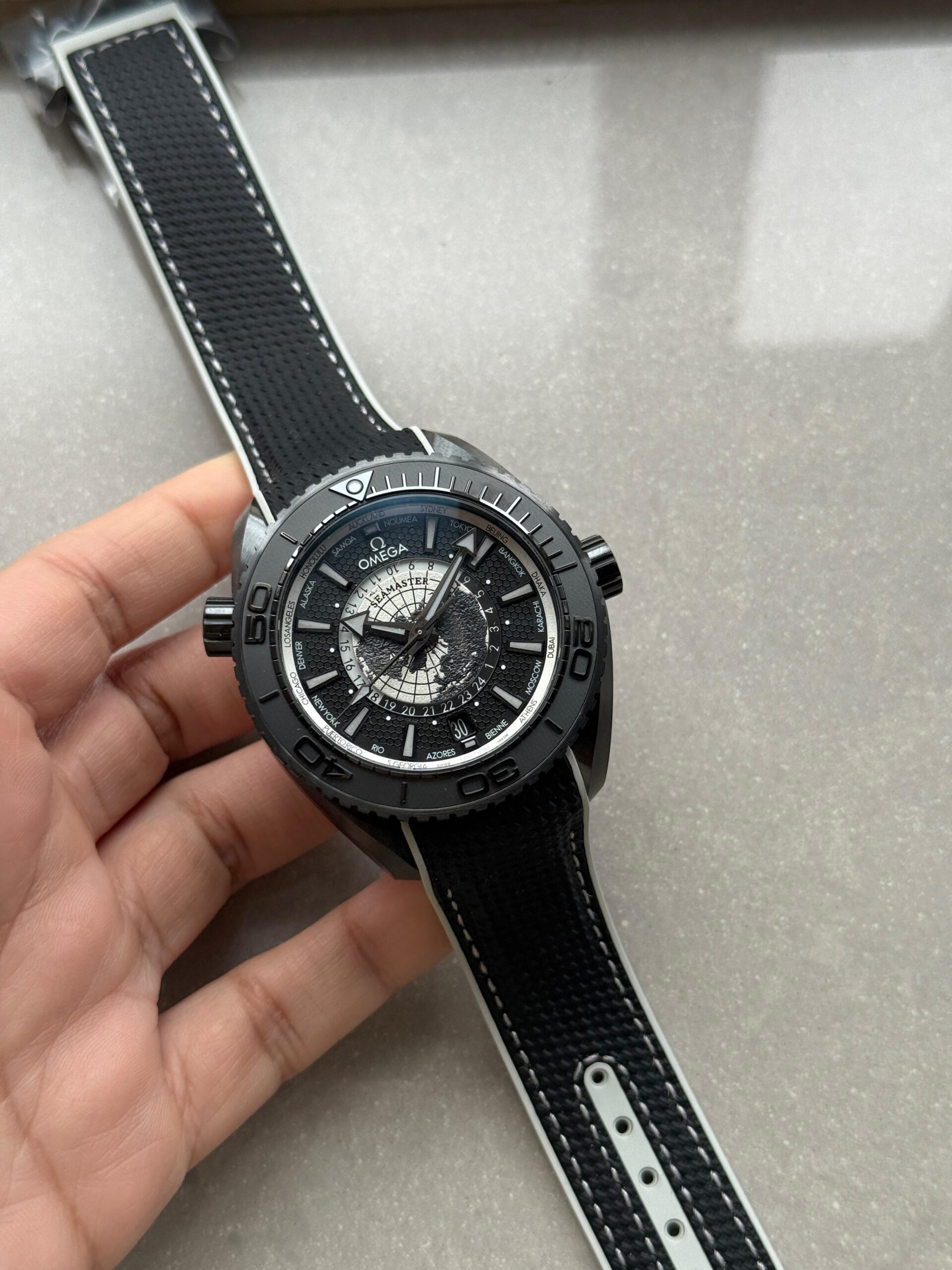 Planet Ocean 45.5mm GMT Worldtimer Real Ceramic VSF 1:1 Best Edition Black Dial On Black Rubber Strap Super Clone 8938