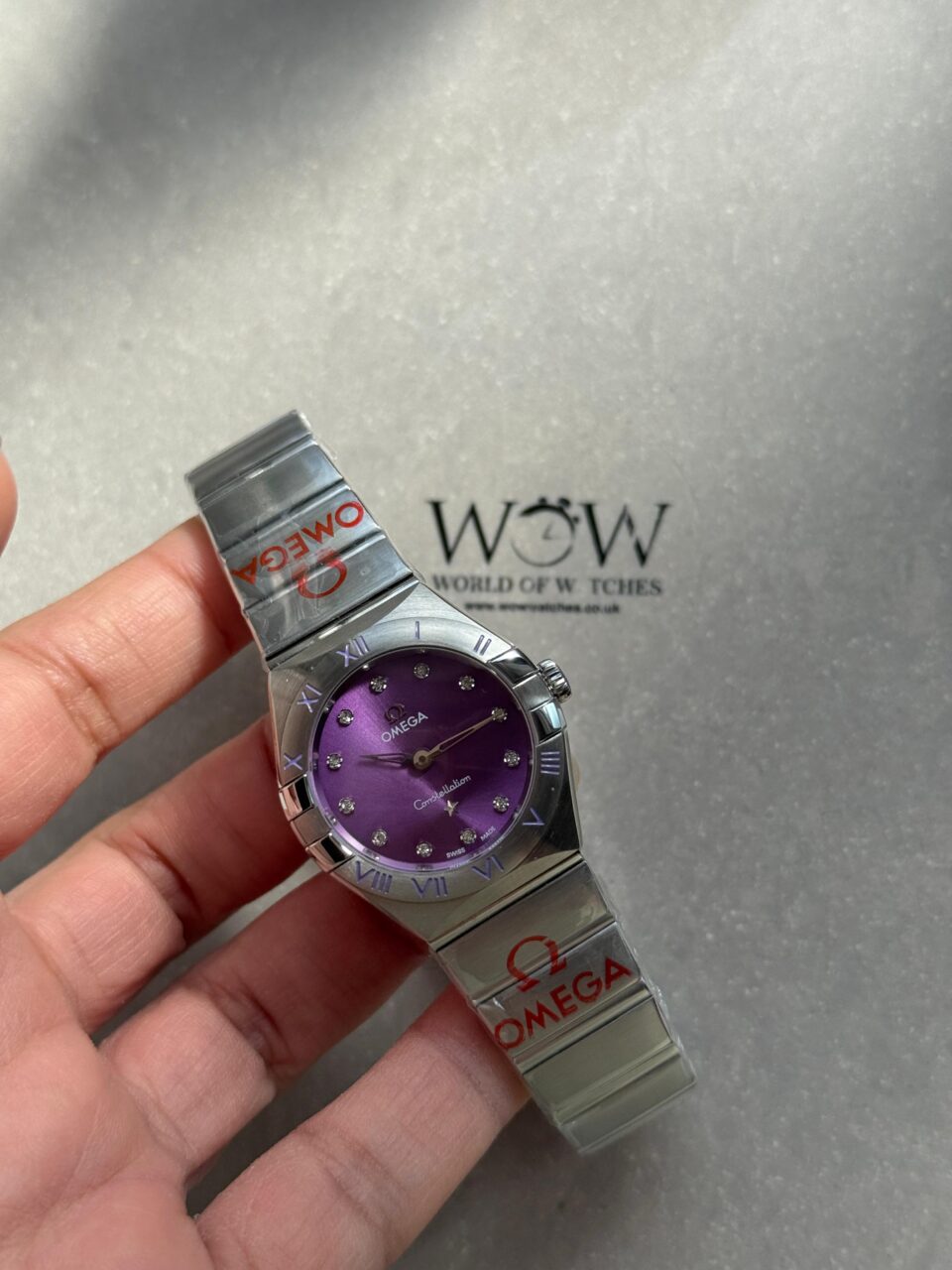 Constellation Ladies 28mm SS Purple Dial Diamonds Markers on SS Bracelet ETA Quartz - Image 8