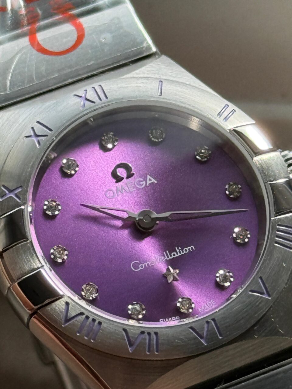 Constellation Ladies 28mm SS Purple Dial Diamonds Markers on SS Bracelet ETA Quartz - Image 6