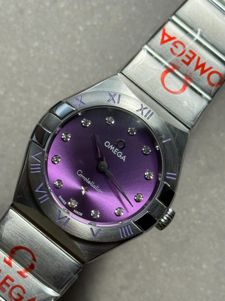 Constellation Ladies 28mm SS Purple Dial Diamonds Markers on SS Bracelet ETA Quartz - Image 5
