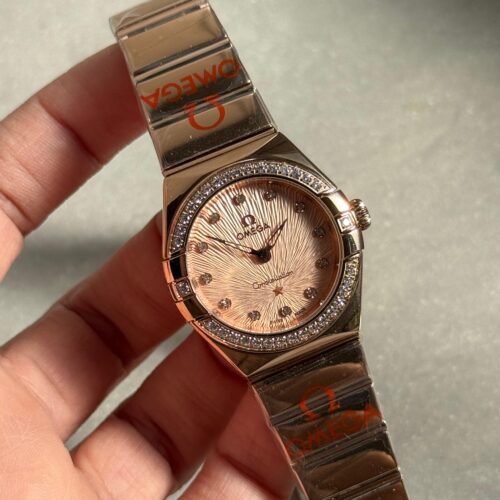 Constellation Ladies 28mm RG Patterned Dial Diamonds Markers on RG/SS Bracelet ETA Quartz