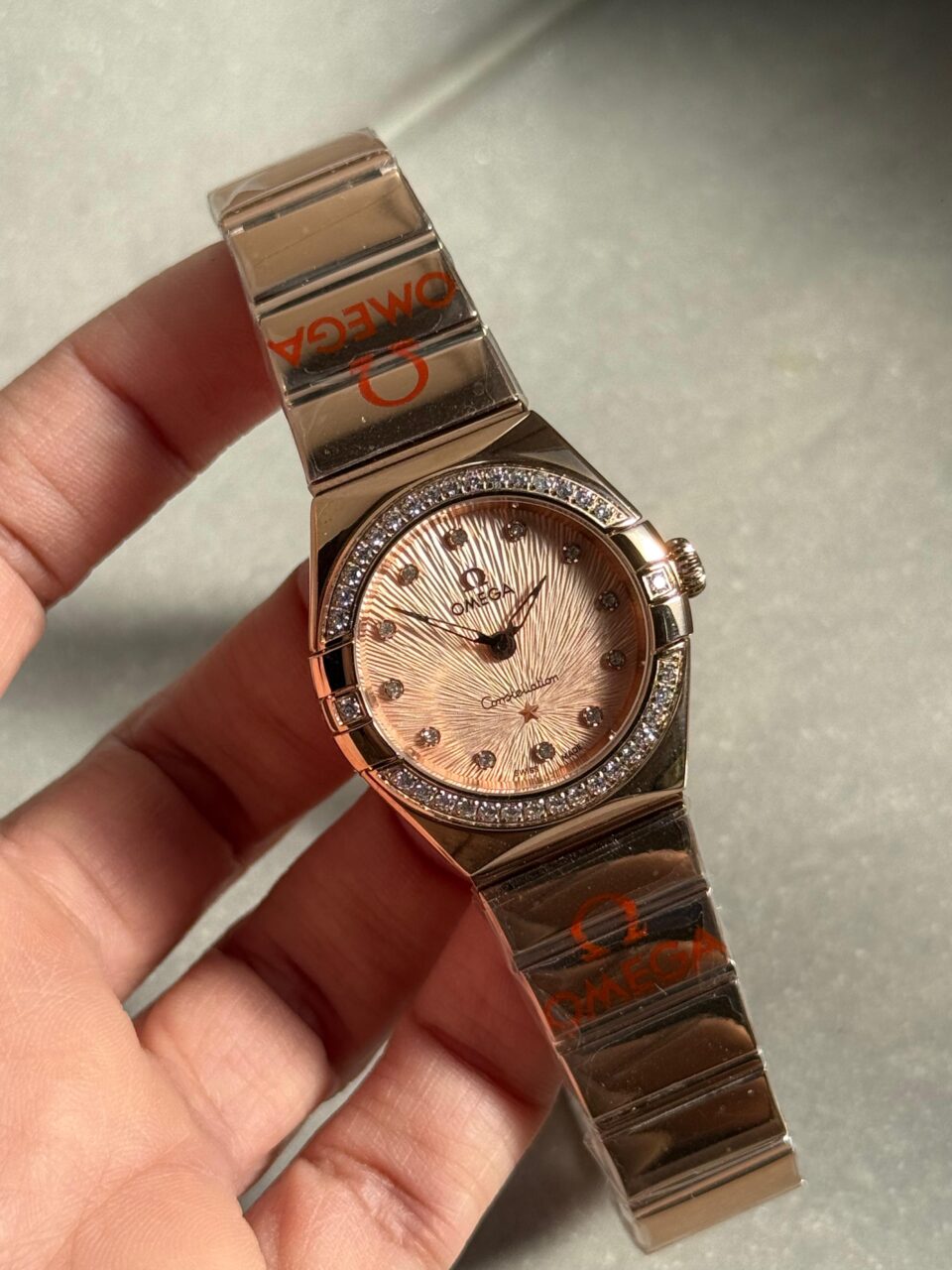 Constellation Ladies 28mm RG Patterned Dial Diamonds Markers on RG/SS Bracelet ETA Quartz