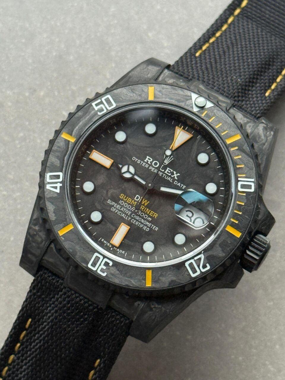 Submariner DIW Carbon VSF 1:1 Best Edition Black/Yellow Dial on Black Nylon Strap VS3135 - Image 5