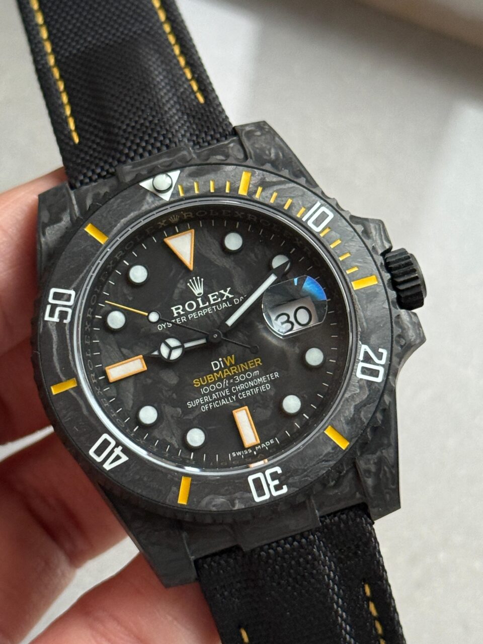 Submariner DIW Carbon VSF 1:1 Best Edition Black/Yellow Dial on Black Nylon Strap VS3135 - Image 2
