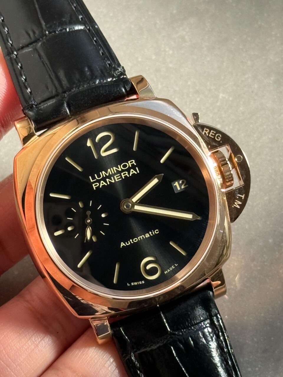 PAM908 Luminor Due VSF Best Edition Black Dial on Black Leather Strap AXXXIV - Image 2