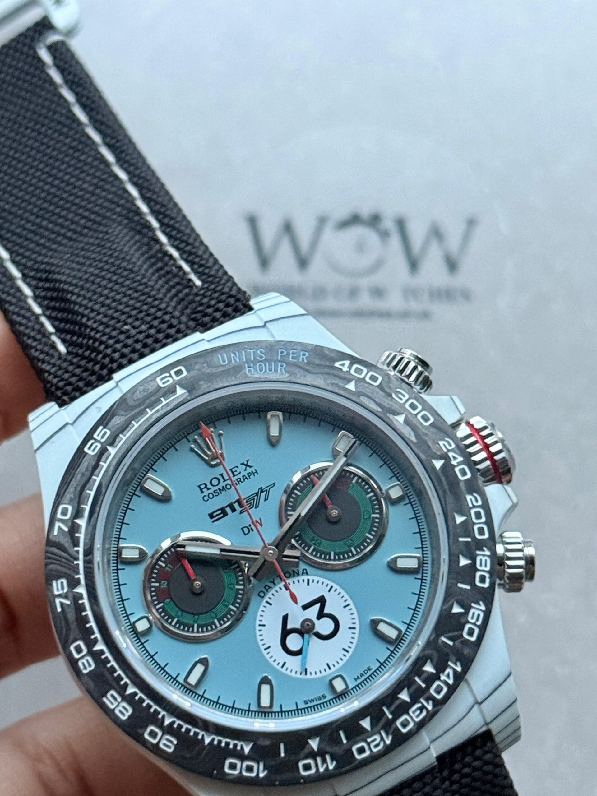 Daytona DIW Porsche 911 S/T White Carbon SOp NIC 1:1 Best Edition Blue Dial on Black Nylon Strap SA4130 - Image 6