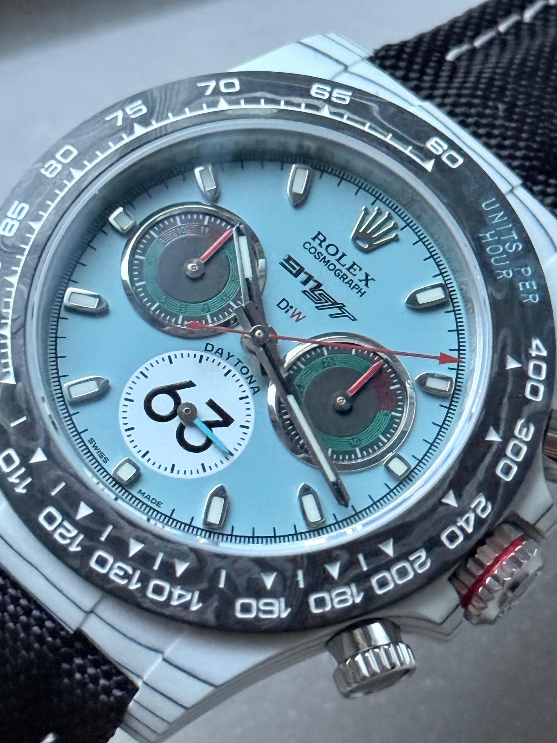 Daytona DIW Porsche 911 S/T White Carbon SOp NIC 1:1 Best Edition Blue Dial on Black Nylon Strap SA4130 - Image 5