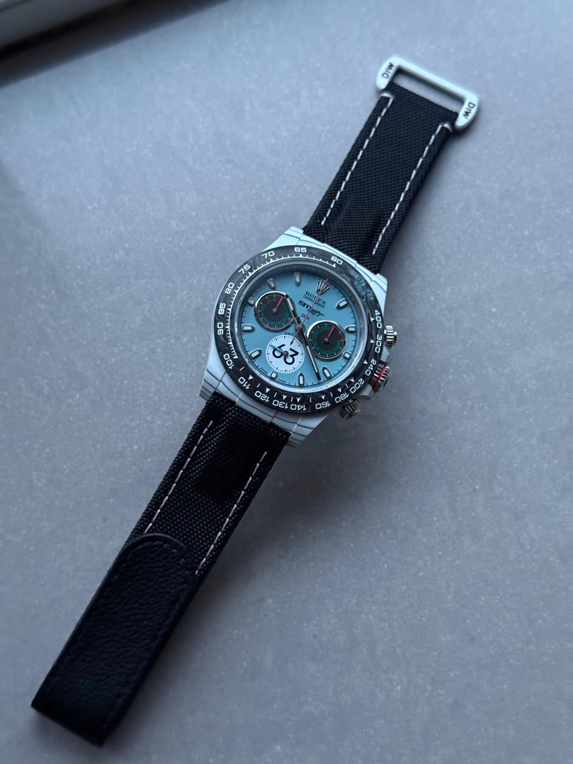 Daytona DIW Porsche 911 S/T White Carbon SOp NIC 1:1 Best Edition Blue Dial on Black Nylon Strap SA4130 - Image 10