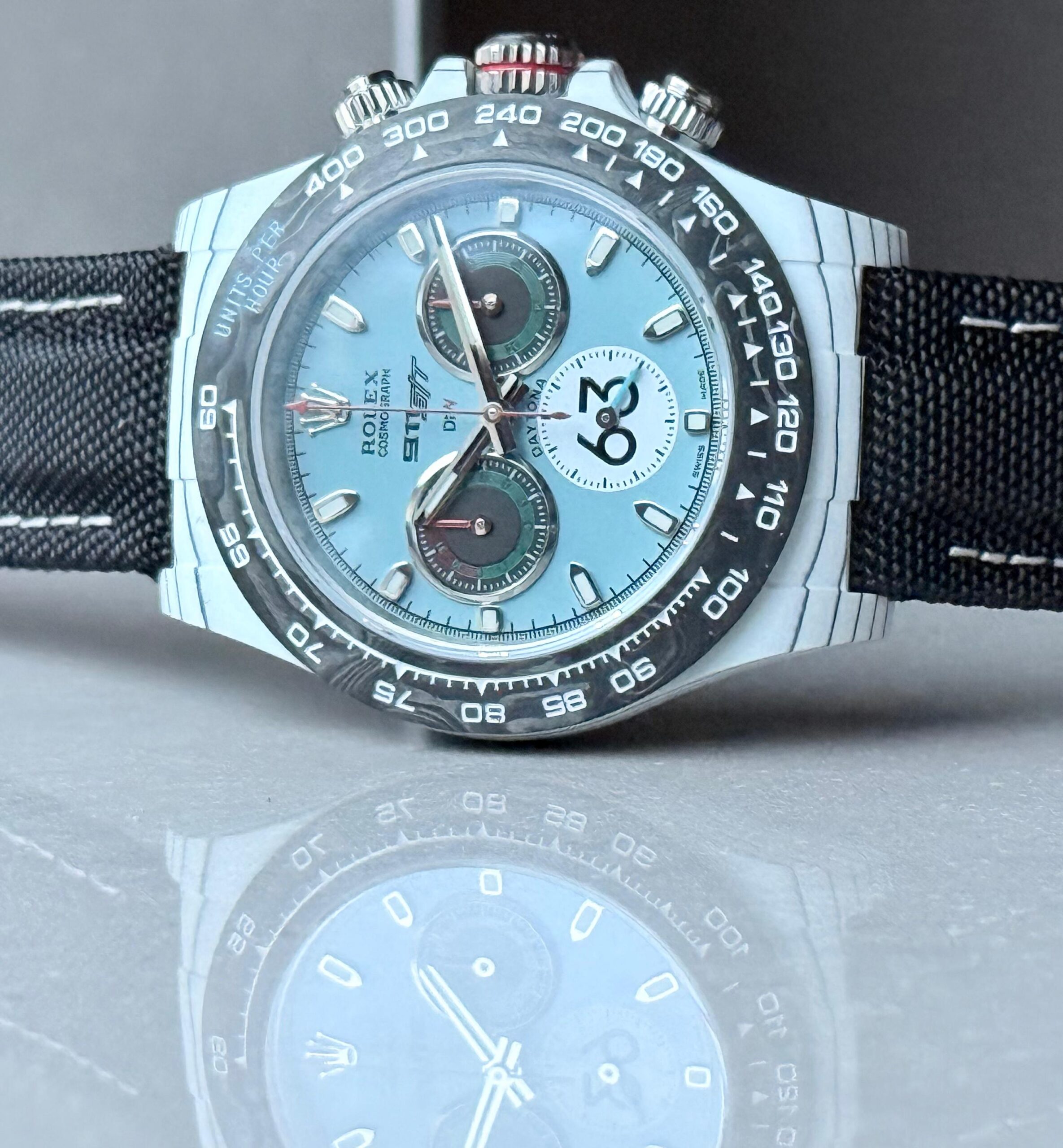 Daytona DIW Porsche 911 S/T White Carbon SOp NIC 1:1 Best Edition Blue Dial on Black Nylon Strap SA4130 - Image 7