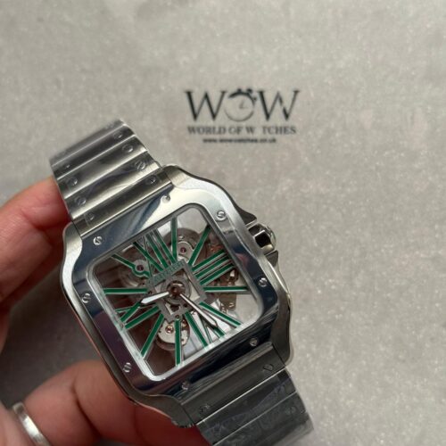 Santos Skeleton SS MLF Skeleton Green Dial on SS SmartLink Bracelet 9611MC SC