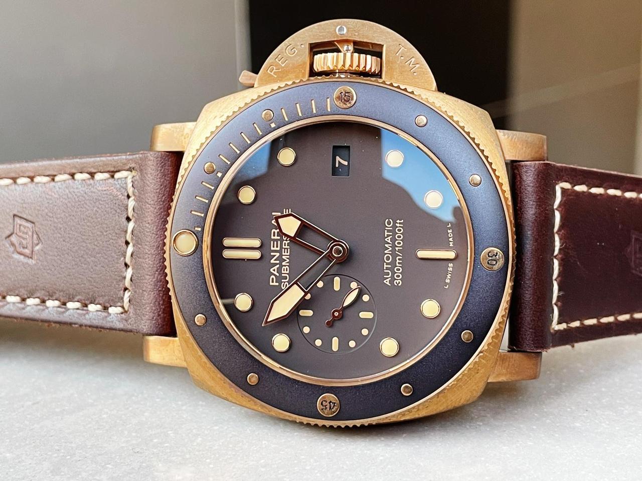 PAM968 V Bronzo VSF 1:1 Best Edition Brown Ceramic Bezel and Dial on Brown Calfskin Strap P.9010 Clone - Image 6