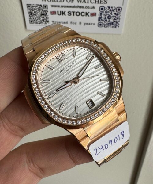 Nautilus 7118 35mm RG Diam Bezel White Dial Sticks on RG Bracelet PPF A324