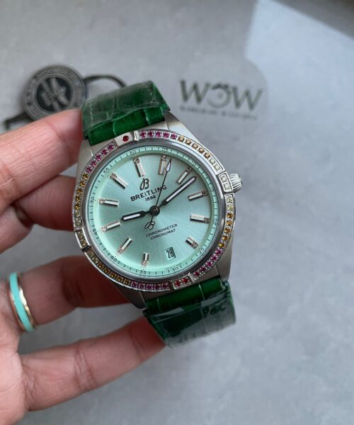 Chronomat 36mm u77310591u1 Green Leather strap Light Green dial GF Factory