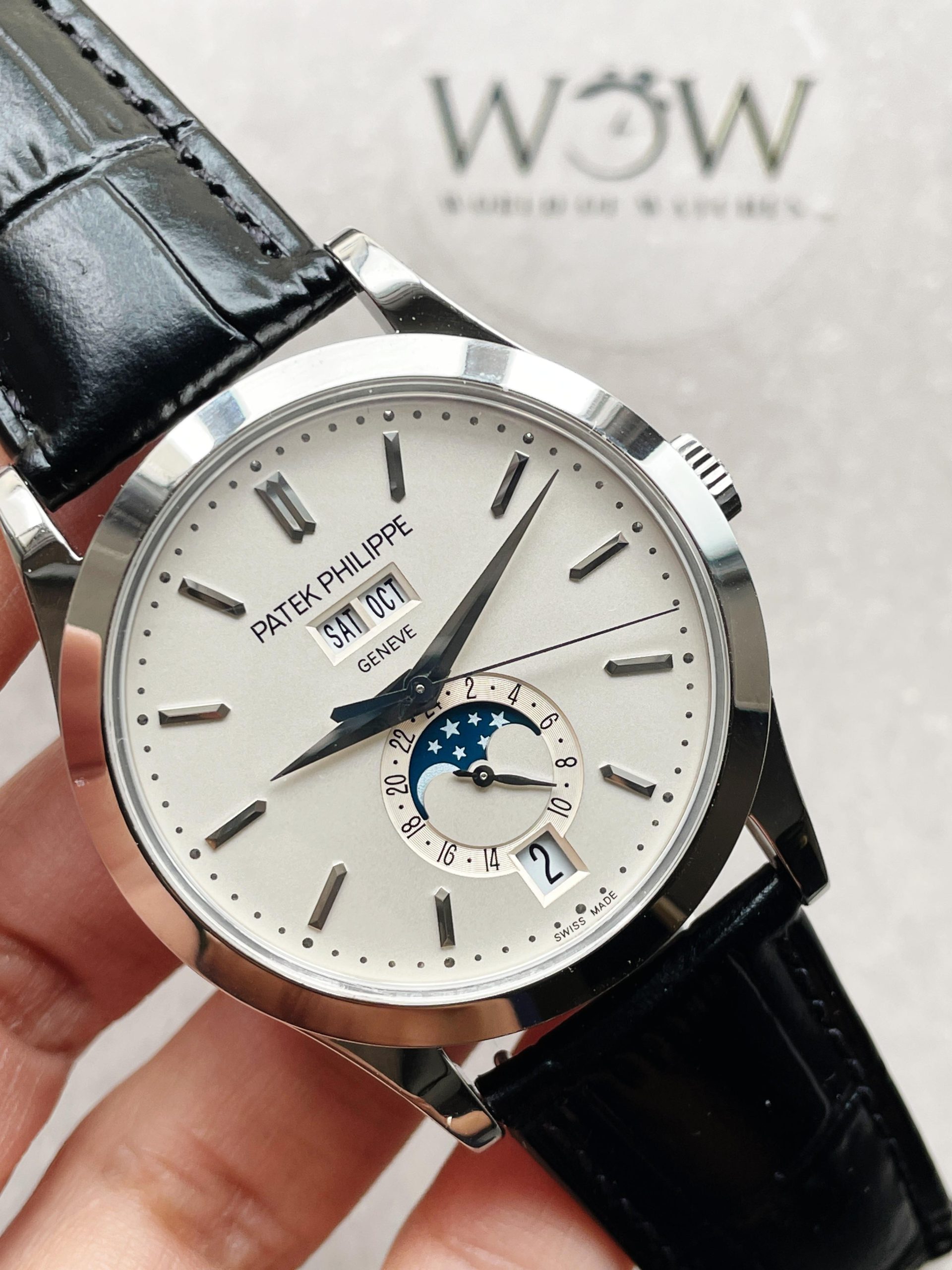 Annual Calendar Moonphase 5396 SS ZF 1:1 Best Edition White/Blue Dial on Black Leather Strap A324 - Image 2