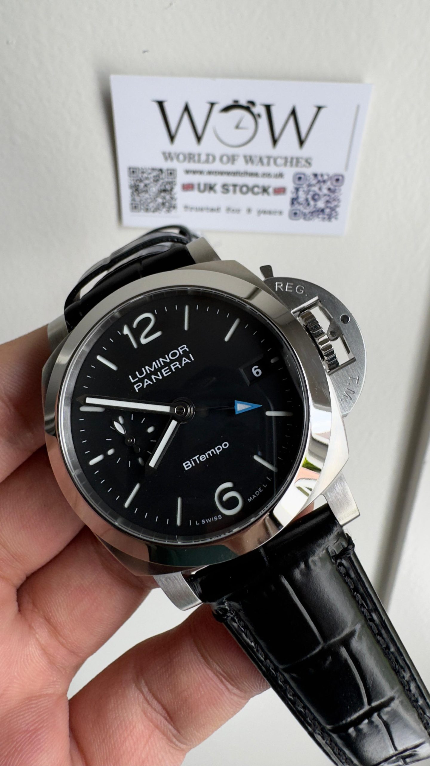 PAM1365 Z GMT SS VSF 1:1 Best Edition Black Dial on Black Leather Strap Asian P900 - Image 4