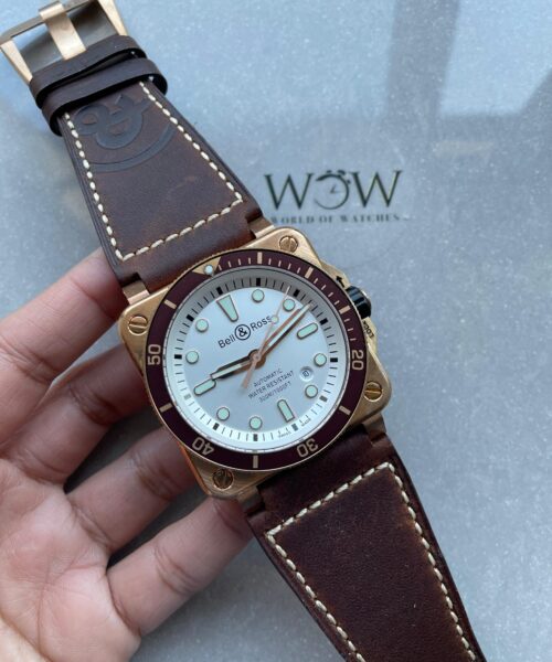 BR03-92 Diver 42mm Bronze BRF White Dial on Leather Strap A2824