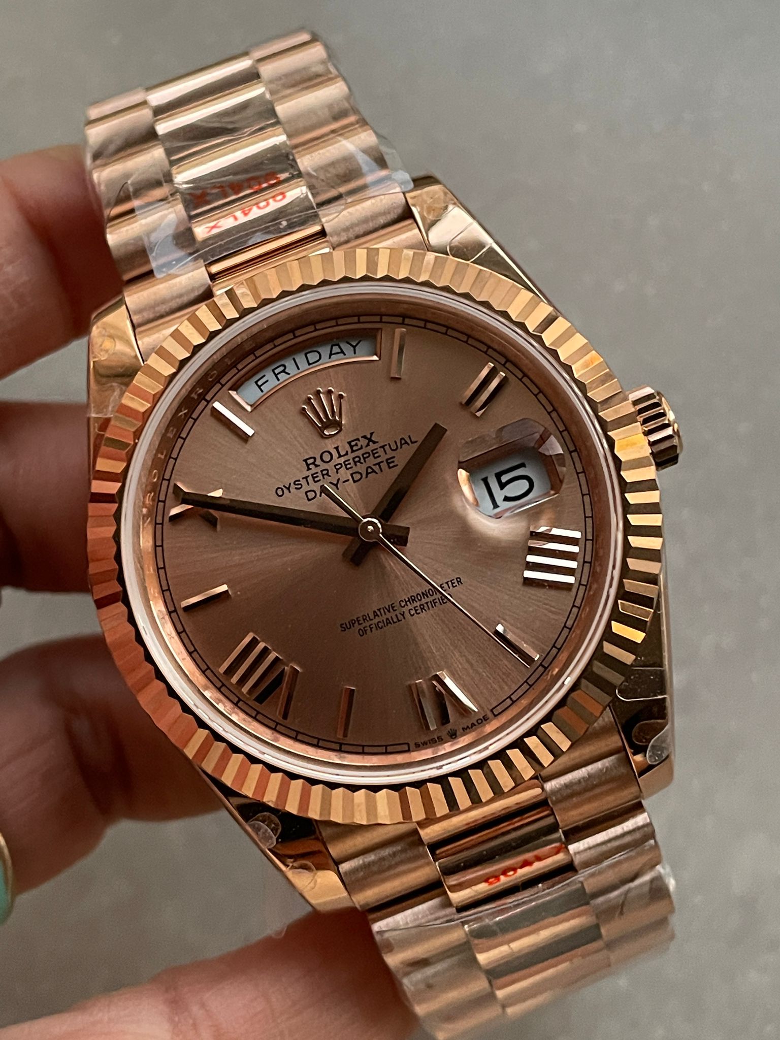 Day-Date 40mm 228235 904L RG Fluted Bezel Rose Gold Dial on RG President Bracelet with Tungsten steel for extra weight GMF - Image 4