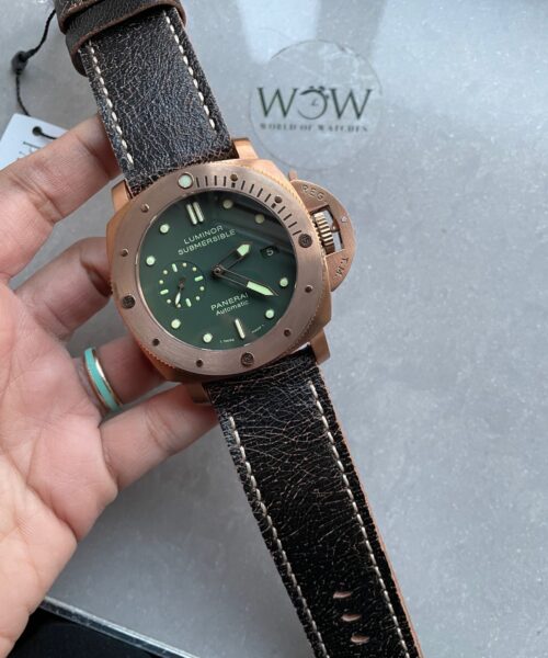 PAM382 N Bronzo VSF 1:1 Best Edition on Green dial on Brown Distressed Calfskin Strap P.9000