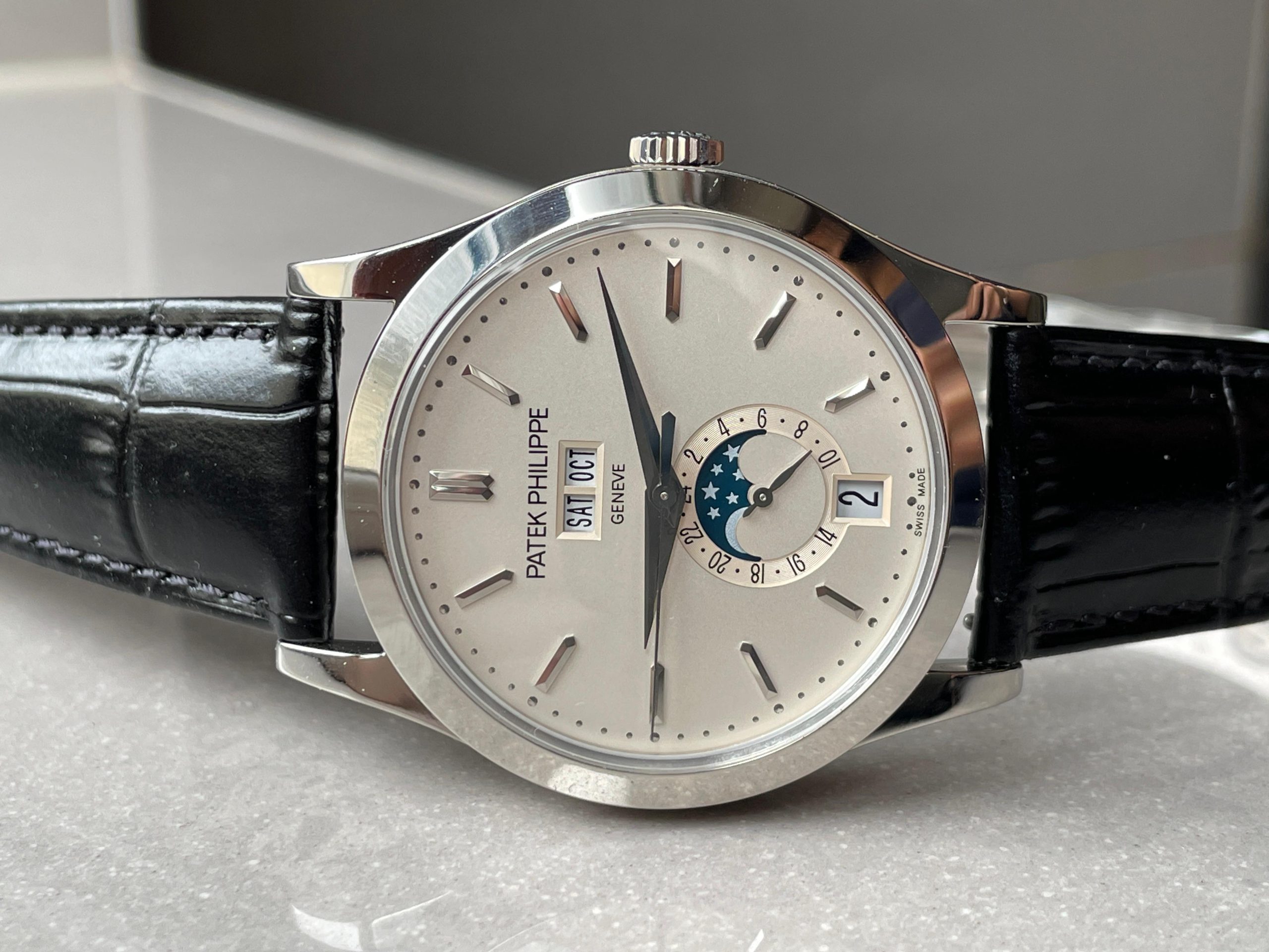 Annual Calendar Moonphase 5396 SS ZF 1:1 Best Edition White/Blue Dial on Black Leather Strap A324 - Image 4