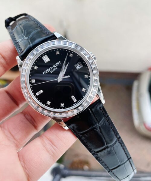 Calatrava ZF 5298p Date Sweep Seconds in Diamond Bezel Black Dial ZF factory