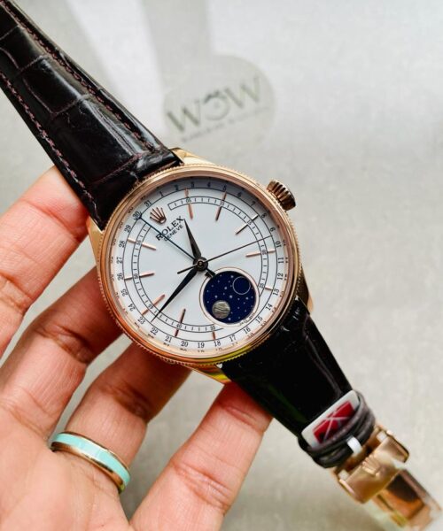 Cellini Moonphase 50535 RG White Dial on Leather Strap KZF Asia 3195 Mod