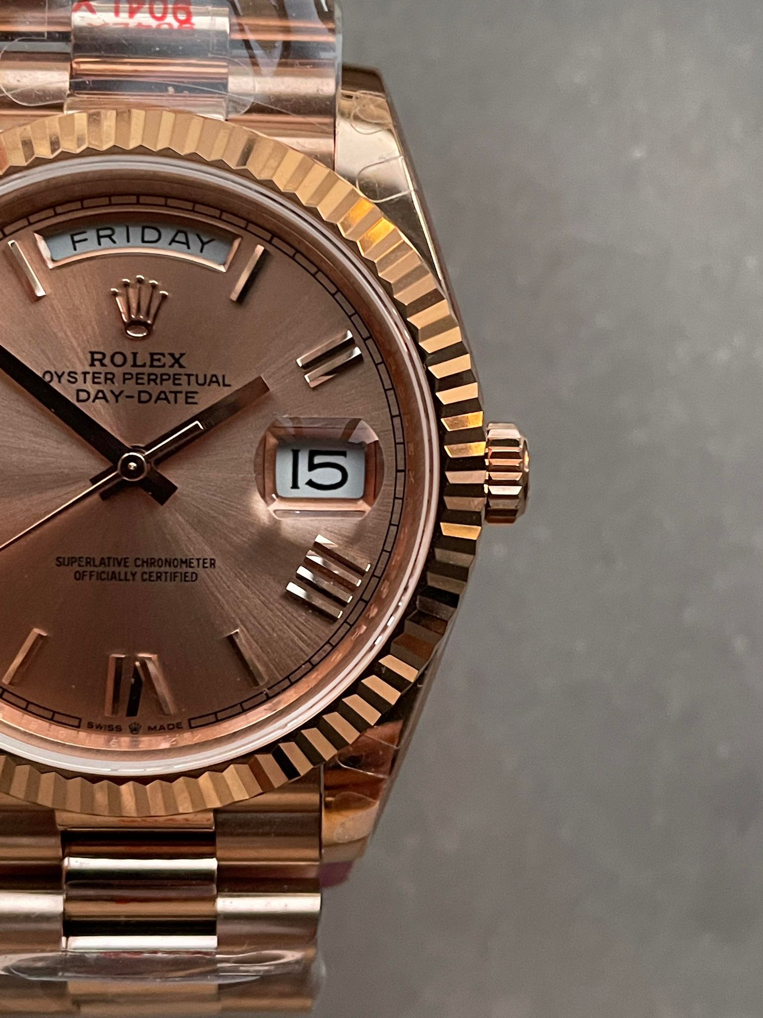 Day-Date 40mm 228235 904L RG Fluted Bezel Rose Gold Dial on RG President Bracelet with Tungsten steel for extra weight GMF - Image 5
