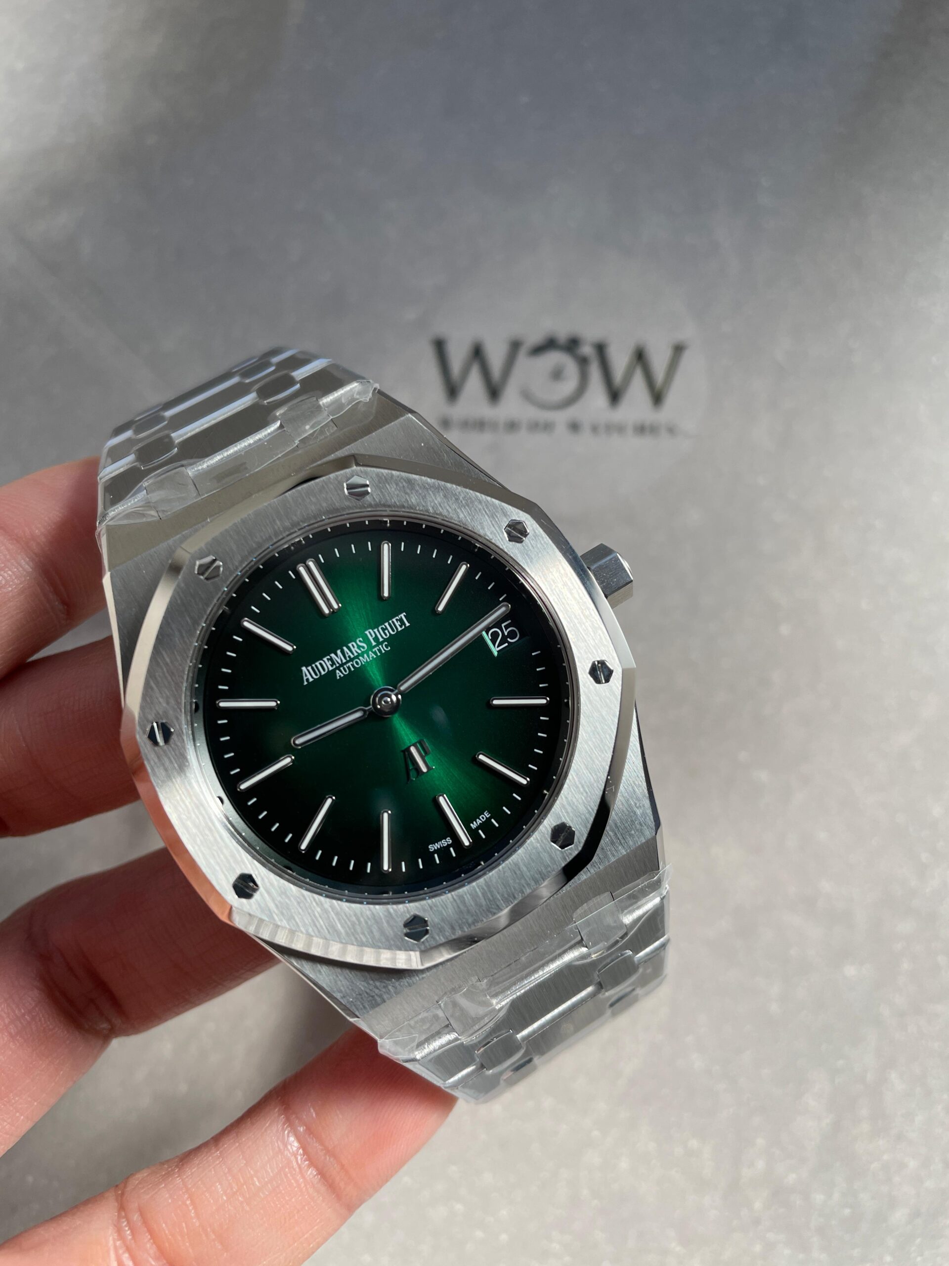 Royal Oak 39mm 16202 “50th Anniversary” SS ZF 1:1 Best Edition Green Textured Dial on SS Bracelet A7121 - Image 6