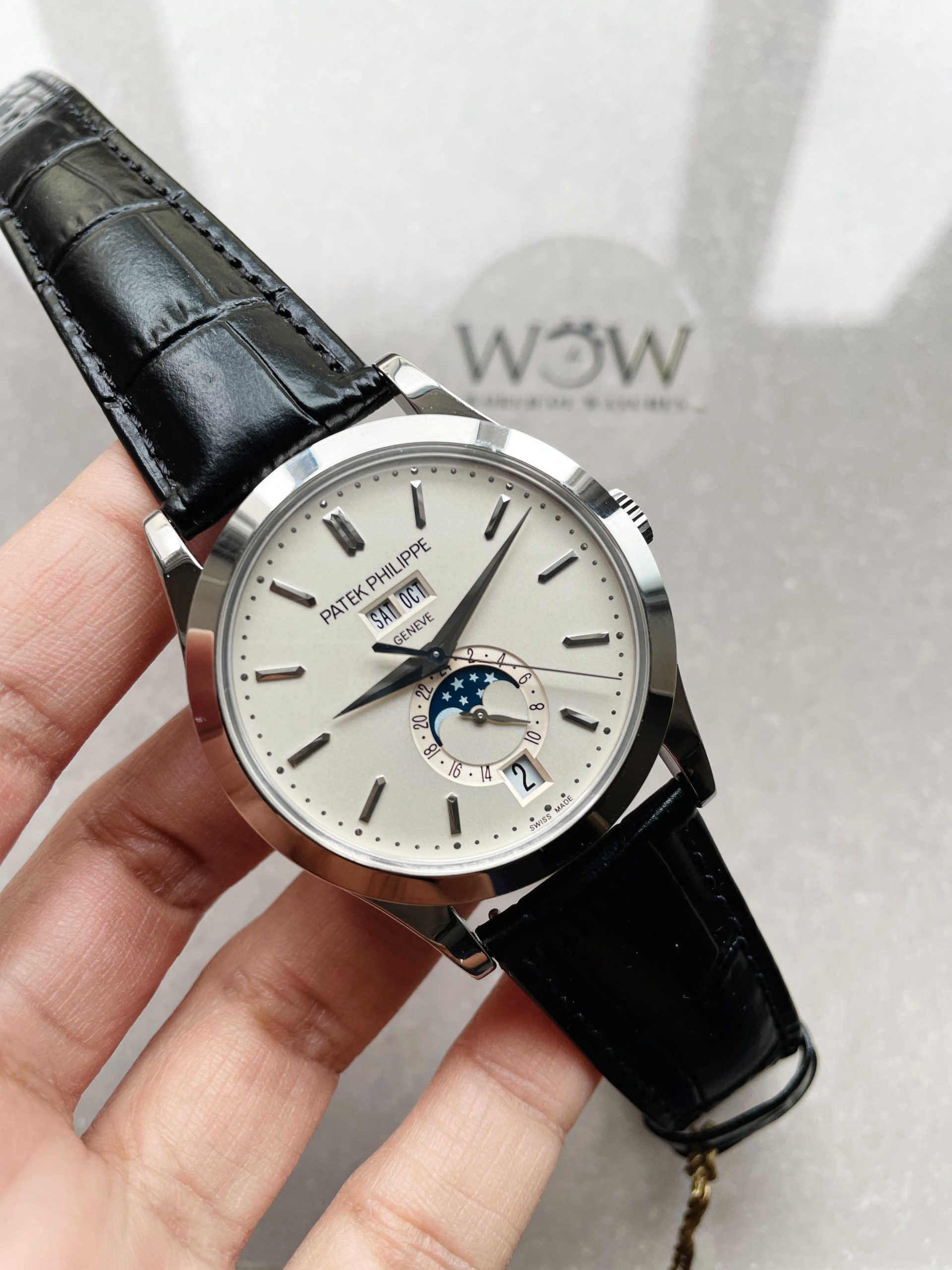 Annual Calendar Moonphase 5396 SS ZF 1:1 Best Edition White/Blue Dial on Black Leather Strap A324 - Image 3