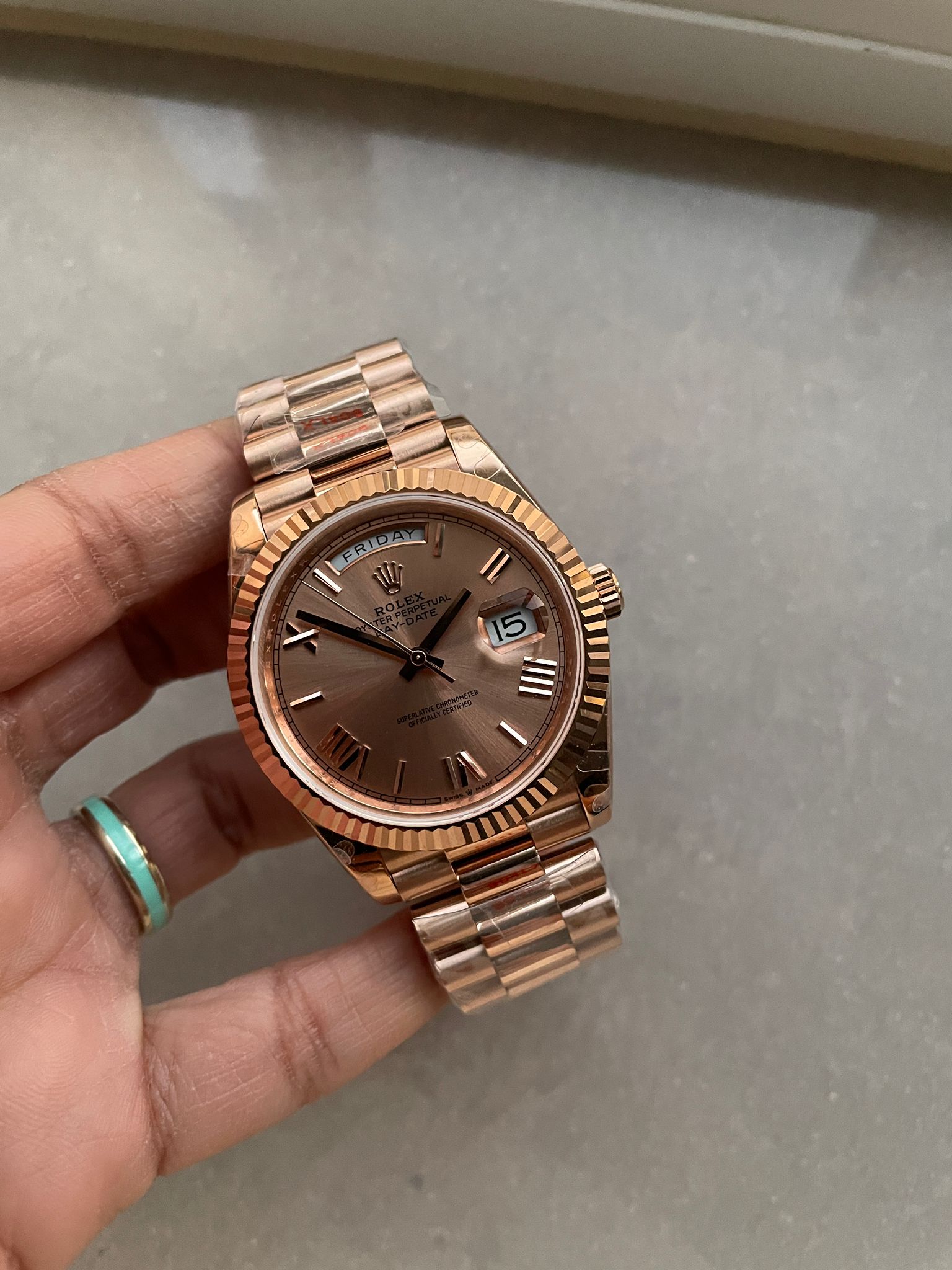 Day-Date 40mm 228235 904L RG Fluted Bezel Rose Gold Dial on RG President Bracelet with Tungsten steel for extra weight GMF