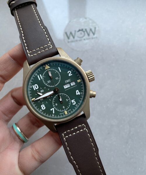 Pilot Chrono Spitfire IW387902 Bronze ZF 1:1 Best Edition Green Dial on Brown Leather Strap A7750