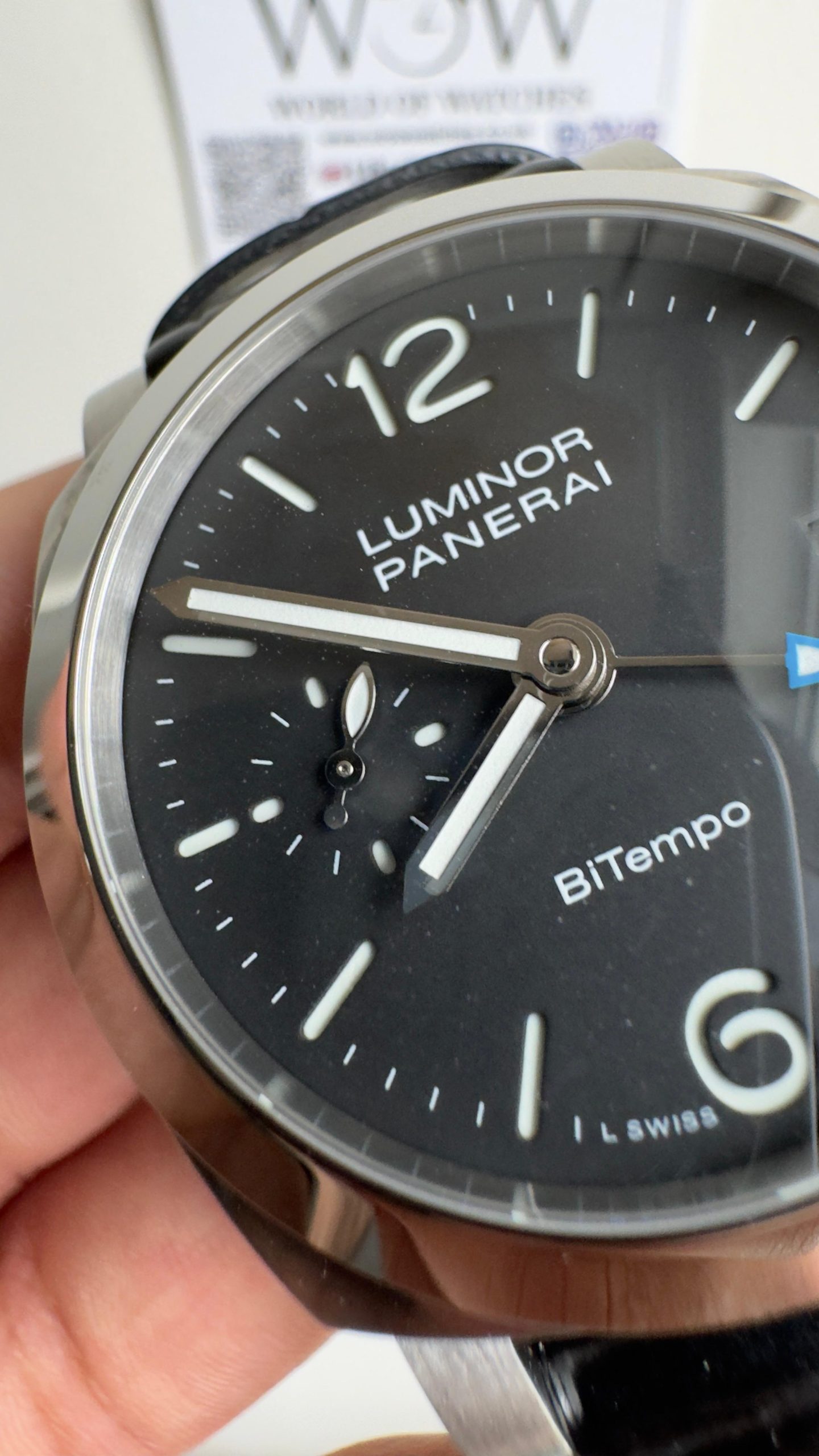 PAM1365 Z GMT SS VSF 1:1 Best Edition Black Dial on Black Leather Strap Asian P900 - Image 7